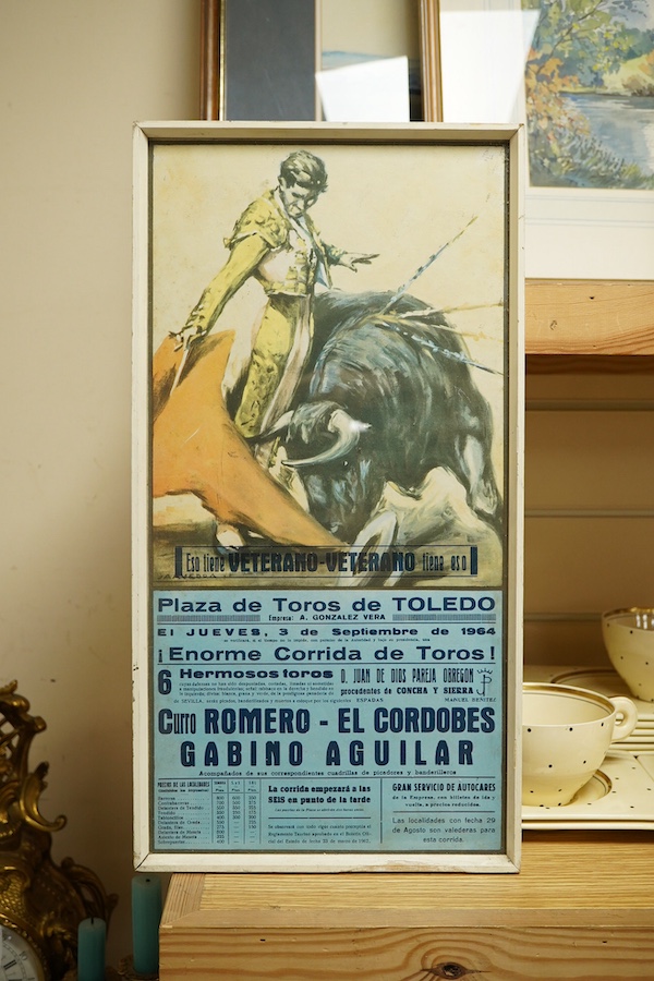 Plaza de Toros de Toledo, bull fighting framed poster, 44cm high